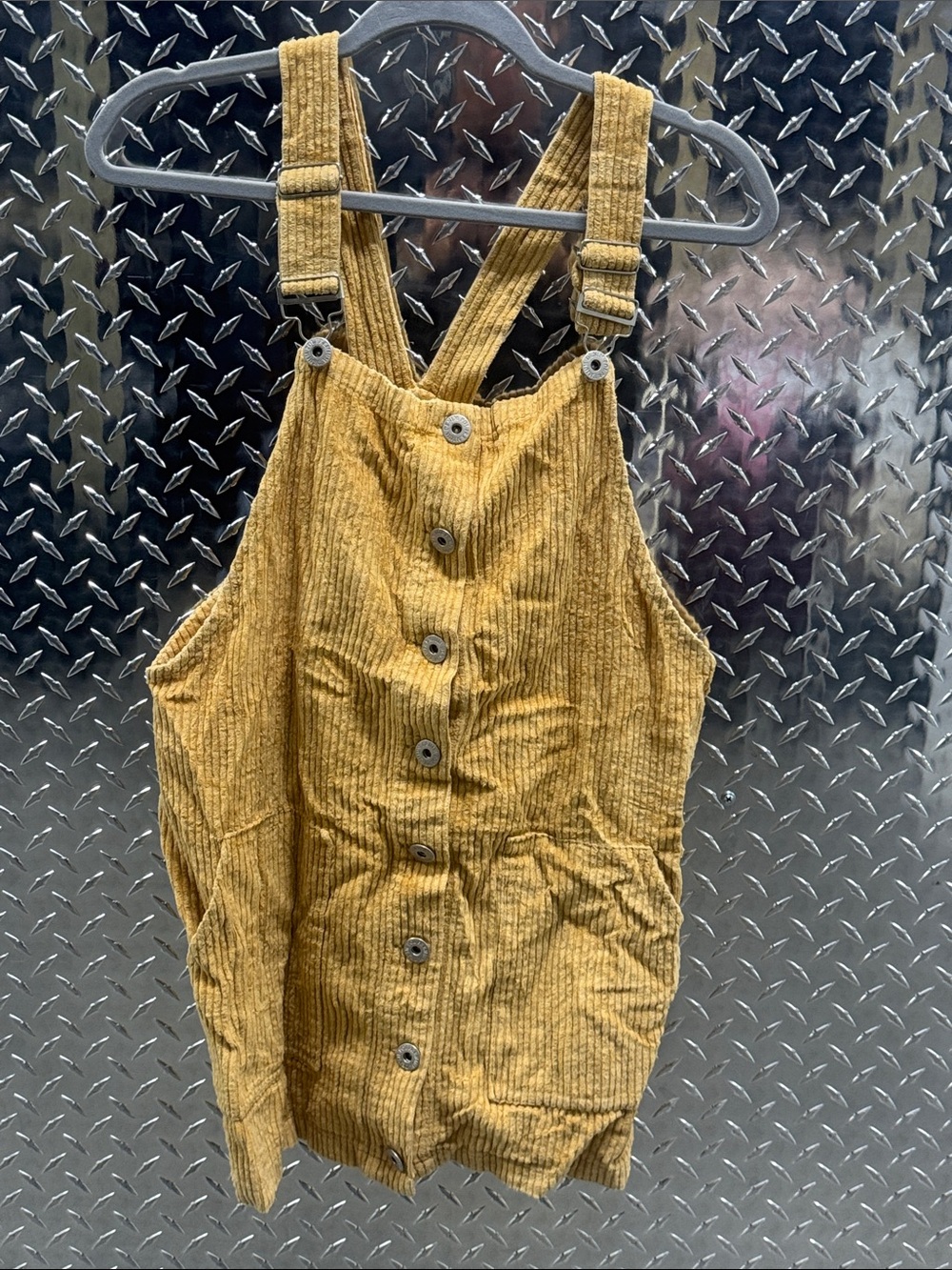 POL Mustard Yellow Corduroy Button-Front Suspenders- large